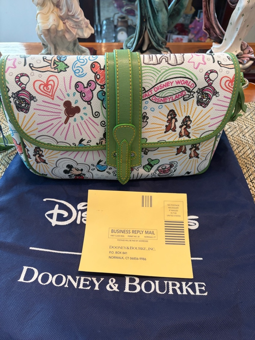 Dooney & Bourke White Multicolor Disney Character Shoulder Bag with Green Trim - Picture 12 of 16